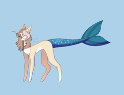 Size: 3250x2500 | Tagged: safe, artist:hyshyy, oc, oc:bubbles, species:pony, species:unicorn, blue background, female, fish tail, glasses, mare, simple background, solo, tongue out