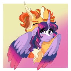 Size: 1200x1200 | Tagged: safe, artist:scarletskitty12, character:sunburst, character:twilight sparkle, character:twilight sparkle (alicorn), species:alicorn, species:pony, species:unicorn, ship:twiburst, cloven hooves, crying, curved horn, eyes closed, female, holiday, horn, hug, male, shipping, straight, tears of joy, valentine's day, winghug