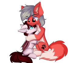 Size: 1440x1200 | Tagged: safe, artist:lunar froxy, oc, oc only, species:bat pony, cheek fluff, ear fluff, hug, simple background, smiling, transparent background, wolf pony