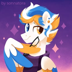 Size: 950x950 | Tagged: safe, artist:sonnatora, oc, oc only, species:pegasus, species:pony, bust, clothing, glasses, heterochromia, scarf, solo