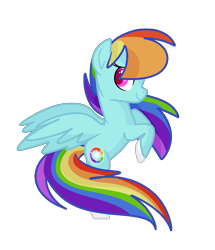 Size: 978x1139 | Tagged: safe, artist:andromedasparkz, character:rainbow dash, species:pegasus, species:pony, g5 leak, leak, female, hooves, mare, rainbow dash (g5), rearing, redesign, simple background, smiling, smirk, solo, spread wings, transparent background, wings