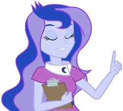 Size: 2500x2252 | Tagged: safe, artist:famousmari5, edit, editor:slayerbvc, character:princess luna, character:vice principal luna, episode:a banner day, equestria girls:friendship games, g4, my little pony: equestria girls, my little pony:equestria girls, clipboard, eyes closed, female, no makeup edit, simple background, solo, transparent background, vector, vector edit, vice principal luna