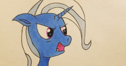 Size: 1280x671 | Tagged: safe, artist:polar_storm, character:trixie, species:pony, species:unicorn, angry, bust, colored sketch, female, grumpy, mare, purple eyes, simple background, sketch, solo, traditional art, white background, yelling