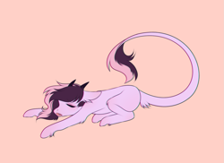 Size: 1645x1200 | Tagged: safe, artist:hyshyy, oc, species:earth pony, species:pony, female, horns, mare, pink background, prone, simple background, sleeping, solo