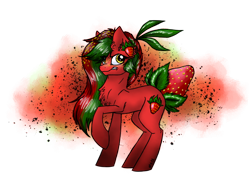 Size: 2048x1536 | Tagged: safe, artist:melonseed11, oc, oc only, species:pony, female, food, mare, original species, simple background, solo, strawberry, transparent background