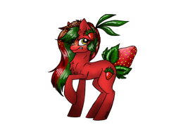 Size: 2048x1536 | Tagged: safe, artist:melonseed11, oc, oc only, species:pony, female, food, mare, original species, simple background, solo, strawberry, strawberry pony, transparent background