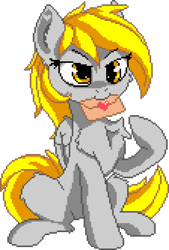 Size: 1130x1670 | Tagged: safe, artist:anti1mozg, editor:cocoa bittersweet, character:derpy hooves, species:pegasus, species:pony, cheek fluff, chest fluff, ear fluff, envelope, female, heart, holding, leg fluff, letter, love letter, manepxls, mare, mouth hold, pixel art, pxls.space, simple background, sitting, smiling, solo, transparent background