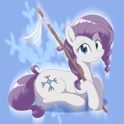 Size: 3000x3000 | Tagged: safe, artist:yinglongfujun, oc, oc only, oc:frigid foresight, species:earth pony, species:pony, female, looking at you, mare, not rarity, prone, solo, stick