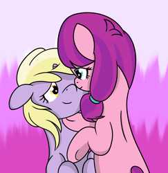 Size: 1600x1648 | Tagged: safe, artist:dinkyuniverse, character:dinky hooves, character:lily longsocks, species:earth pony, species:pony, species:unicorn, adorable face, couple, cute, dinkily, female, filly, foal, lesbian, love, loving gaze, nuzzles, shipping, smiling