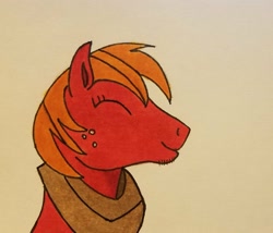 Size: 2103x1797 | Tagged: safe, artist:polar_storm, character:big mcintosh, species:earth pony, species:pony, colored sketch, eyes closed, happy, horse collar, male, simple background, smiling, solo, stallion, traditional art, white background