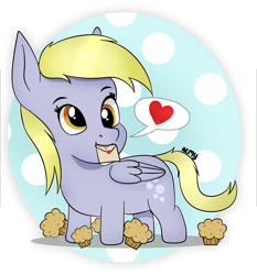 Size: 3860x4133 | Tagged: safe, artist:almond evergrow, character:derpy hooves, species:pegasus, species:pony, chibi, fanart, female, food, letter, muffin, solo