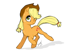 Size: 1200x800 | Tagged: safe, artist:va1ly, character:applejack, species:earth pony, species:pony, cute, eye clipping through hair, female, jackabetes, mare, one eye closed, simple background, smiling, solo, transparent background, wink