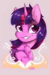 Size: 1191x1780 | Tagged: safe, artist:falafeljake, character:twilight sparkle, character:twilight sparkle (alicorn), species:alicorn, species:pony, bust, chest fluff, cute, female, gray background, mare, portrait, simple background, smiling, solo, twiabetes