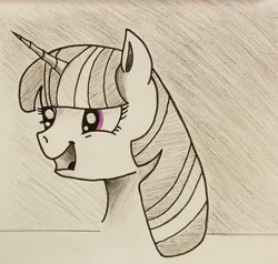 Size: 1889x1796 | Tagged: safe, artist:polar_storm, character:twilight sparkle, species:alicorn, species:pony, bust, female, happy, mare, monochrome, neo noir, partial color, purple eyes, simple background, sketch, solo, talking, traditional art