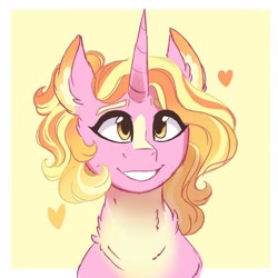 Size: 564x564 | Tagged: safe, artist:scarletskitty12, character:luster dawn, species:pony, species:unicorn, episode:the last problem, g4, my little pony: friendship is magic, blaze (coat marking), bust, chest fluff, cute, ear fluff, female, heart, lusterbetes, mare, pale belly, portrait, smiling, solo