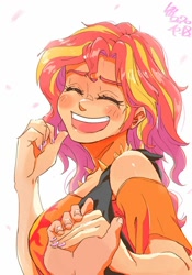 Size: 700x1000 | Tagged: safe, artist:sozglitch, character:sunset shimmer, my little pony:equestria girls, cute, date, holding hands, offscreen character, pov, shimmerbetes
