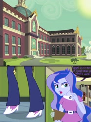 Size: 2048x2732 | Tagged: safe, artist:justsomepainter11, character:princess luna, character:vice principal luna, comic:in the school, my little pony:equestria girls, canterlot high, clothing, comic, heat, luna is not amused, pants, shoes, unamused, vice principal luna, walking
