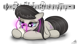 Size: 1920x1080 | Tagged: safe, artist:truffle shine, character:octavia melody, species:earth pony, species:pony, cute, earbuds, female, ipod, mare, music, music notes, simple background, solo, tavibetes, white background