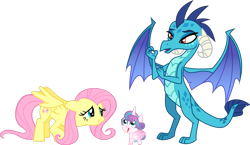 Size: 900x521 | Tagged: safe, artist:404compliant, artist:davidsfire, artist:koolfrood, artist:ninjashadow-x, character:fluttershy, character:princess ember, character:princess flurry heart, species:dragon, species:pony, simple background, transparent background, vector
