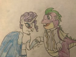 Size: 1280x960 | Tagged: safe, artist:disneymarvel96, character:rarity, character:spike, ship:sparity, cinderella, female, male, shipping, straight, traditional art