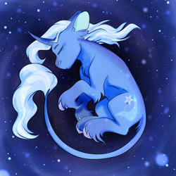 Size: 2200x2200 | Tagged: safe, artist:glitterstar2000, character:trixie, species:classical unicorn, species:pony, species:unicorn, cloven hooves, female, fetal position, leonine tail, mare, solo, unshorn fetlocks