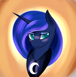 Size: 1850x1863 | Tagged: safe, artist:renarde-louve, character:princess luna, species:alicorn, species:pony, abstract background, blushing, bust, female, mare, portrait, solo