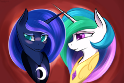 Size: 2688x1806 | Tagged: safe, artist:renarde-louve, character:princess celestia, character:princess luna, species:alicorn, species:pony, blushing, duo, female, mare, royal sisters, siblings, sisters