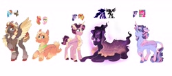 Size: 5424x2400 | Tagged: safe, artist:scarletskitty12, character:big mcintosh, character:dumbbell, character:fluttershy, character:pinkie pie, character:pony of shadows, character:rainbow dash, character:sunset shimmer, character:tantabus, character:twilight sparkle, oc, oc:amaryllis, oc:castillo, oc:jamboree, oc:red dixie, oc:wipeout, parent:big macintosh, parent:dumbbell, parent:fluttershy, parent:pinkie pie, parent:rainbow dash, parent:sunset shimmer, parent:twilight sparkle, parents:dumbdash, parents:fluttermac, parents:sunsetsparkle, parents:twinkie, species:classical unicorn, species:earth pony, species:pegasus, species:pony, species:unicorn, ship:dumbdash, ship:fluttermac, ship:sunsetsparkle, ship:tantashadow, ship:twinkie, ascot, blank flank, bomber jacket, chest fluff, clothing, cloven hooves, coat markings, curved horn, earth pony oc, ethereal body, female, fluffy, horn, interspecies offspring, jacket, leonine tail, lesbian, magical lesbian spawn, male, mare, next generation, offspring, original species, pegasus oc, shipping, simple background, stallion, straight, unicorn oc, unshorn fetlocks, watermark, white background, wings