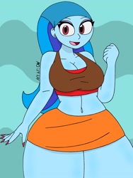Size: 1932x2576 | Tagged: safe, artist:c_w, character:sonata dusk, my little pony:equestria girls, bandana, belly button, breasts, busty sonata dusk, cleavage, clenched fist, eyelashes, eyeshadow, lindsay, looking at you, makeup, nail polish, open mouth, plump, smiling, thighs, thunder thighs, total drama, total drama island, wide hips