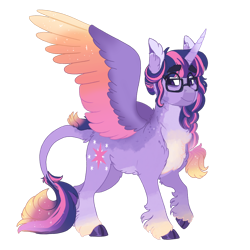 Size: 1280x1280 | Tagged: safe, artist:scarletskitty12, character:twilight sparkle, character:twilight sparkle (alicorn), species:alicorn, species:classical unicorn, species:pony, species:unicorn, belly fluff, chest fluff, cloven hooves, ear fluff, female, glasses, leonine tail, mare, simple background, solo, transparent background, unshorn fetlocks