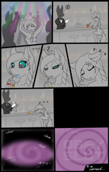 Size: 3240x5130 | Tagged: safe, artist:shamziwhite, oc, oc:ripy, species:anthro, species:unguligrade anthro, bar, bartender, brainwashing, dancing, drink, drinking, drinking straw, drugged, female, hypnosis, party, sleeping, spiral, text, to be continued