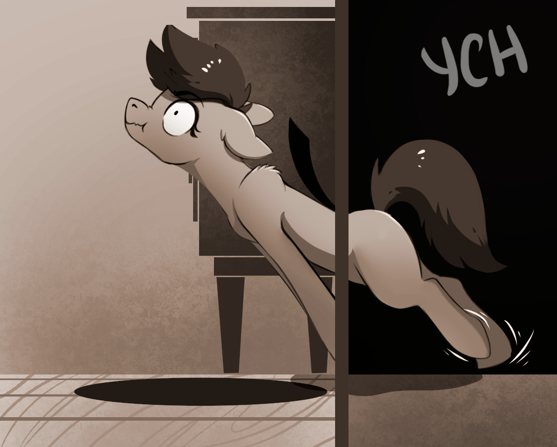 Size: 1122x900 | Tagged: safe, artist:28gooddays, oc, species:pony, animated, female, gif, hoofy-kicks, mare, monochrome, pet door, solo, stuck, ych example, ych sketch, your character here