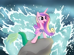 Size: 2732x2048 | Tagged: safe, artist:justsomepainter11, character:princess cadance, species:alicorn, species:pony, crossover, disney, female, happy, mermaid, merpony, ocean, part of your world, princess ariel, solo, species swap, the little mermaid, water