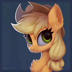 Size: 992x992 | Tagged: safe, artist:anti1mozg, character:applejack, species:earth pony, species:pony, bust, chest fluff, clothing, cowboy hat, cute, ear fluff, female, freckles, hat, jackabetes, looking at you, mare, smiling, solo