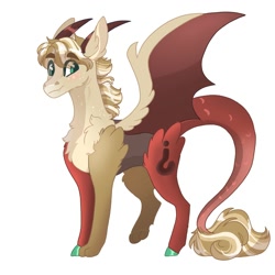 Size: 2000x2000 | Tagged: safe, artist:scarletskitty12, oc, oc only, oc:hooplahullabaloo, parent:discord, parents:canon x oc, species:draconequus, species:pony, draconequus oc, fluffy, horns, interspecies offspring, magical gay spawn, next generation, offspring, parent:oc:exist, simple background, solo, white background, wings
