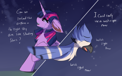 Size: 1920x1200 | Tagged: safe, artist:lunar froxy, character:twilight sparkle, species:bird, species:pony, ship:mordetwi, airplanes (song), cheek fluff, crossover shipping, crying, ear fluff, female, male, meme, mordecai, redraw mordetwi meme, regular show, shipping, straight