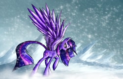 Size: 1600x1024 | Tagged: safe, artist:asimos, character:twilight sparkle, character:twilight sparkle (alicorn), species:alicorn, species:pony, female, mare, snow, snowfall, solo