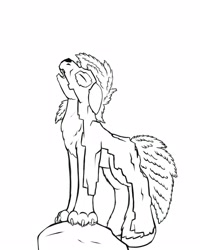 Size: 2000x2500 | Tagged: safe, artist:redquoz, oc, oc:red bark, ponysona, species:pony, newbie artist training grounds, atg 2020, bark, carapace, chest fluff, claws, enchanted, hooves, howling, leaning, lycan, lycanwood pony, original species, paws, solo