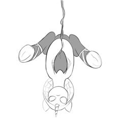 Size: 2000x2000 | Tagged: safe, artist:redquoz, oc, species:pony, species:unicorn, newbie artist training grounds, atg 2020, clothing, costume, fanfic art, hanging, hanging upside down, hood, horn, looking at you, monster pony, original species, ponified, sketch, solo, spider-gwen, spiderpony, unicorn oc, upside down