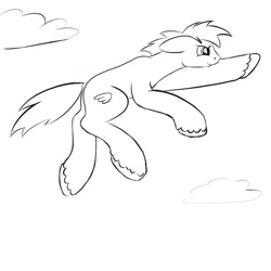 Size: 1024x1024 | Tagged: safe, artist:redquoz, oc, unnamed oc, species:earth pony, species:pony, newbie artist training grounds, atg 2020, cloud, earth pony oc, flying, illogical, male, sketch, solo, stallion