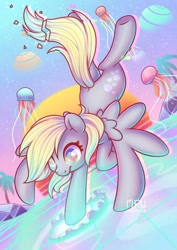 Size: 1600x2264 | Tagged: safe, artist:wavecipher, character:derpy hooves, species:pegasus, species:pony, g4, butt, epic derpy, female, high res, jellyfish, mare, plot, solo, spread wings, vaporwave, wings
