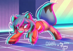 Size: 2048x1448 | Tagged: safe, artist:wavecipher, species:earth pony, species:pony, anime, bna, bna: brand new animal, clothing, crossover, female, jacket, looking at you, michiru kagemori, ponified, shirt, solo