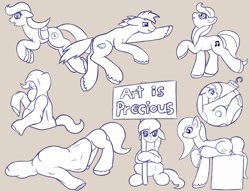 Size: 1299x1000 | Tagged: safe, artist:redquoz, oc, species:earth pony, species:pony, clothing, crossed hooves, dancing, drawpile, earth pony oc, female, group, hoodie, hooves, jumping, lineart, male, mare, ornament, paintstorm studio, protest, silly, simple background, sketch, sketch dump, stallion, trapped, unhappy