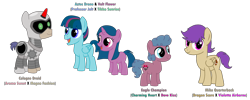 Size: 5429x2175 | Tagged: safe, artist:shadymeadow, oc, oc only, oc:aztec drone, oc:cologne droid, oc:eagle champion, oc:mike quarterback, oc:volt flower, species:earth pony, species:pegasus, species:pony, species:unicorn, colt, female, filly, male, simple background, transparent background