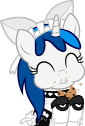 Size: 1070x1576 | Tagged: safe, artist:earth_pony_colds, oc, oc:feathertrap, species:pony, species:unicorn, cheek bulge, clothing, cookie, crossdressing, eating, eyes closed, femboy, food, maid, male, show accurate