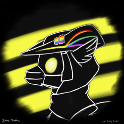 Size: 1000x1000 | Tagged: safe, artist:rockhoppr3, oc, species:hippogriff, clothing, glowing eyes, hat, hood, mask, solo, tricorne