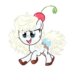 Size: 1024x1024 | Tagged: safe, artist:riofluttershy, oc, oc:chocolate cosmo, species:earth pony, species:pony, g4, blue eyes, bow, cherry, earth pony oc, female, food, mare, solo, tail bow
