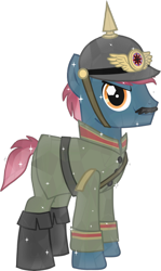 Size: 1985x3341 | Tagged: safe, artist:shadymeadow, oc, oc:shattered glory, species:crystal pony, species:pony, g4, clothing, male, pickelhaube, simple background, solo, stallion, transparent background, uniform