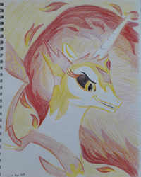 Size: 2190x2738 | Tagged: safe, artist:rockhoppr3, character:daybreaker, character:princess celestia, species:alicorn, species:pony, g4, female, solo, traditional art