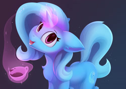 Size: 2500x1767 | Tagged: safe, artist:anti1mozg, character:trixie, species:pony, species:unicorn, g4, chest fluff, cup, cute, diatrixes, ear fluff, female, food, leg fluff, magic, mare, open mouth, slimy, slosh, solo, tea, teacup, telekinesis, that pony sure does love teacups
